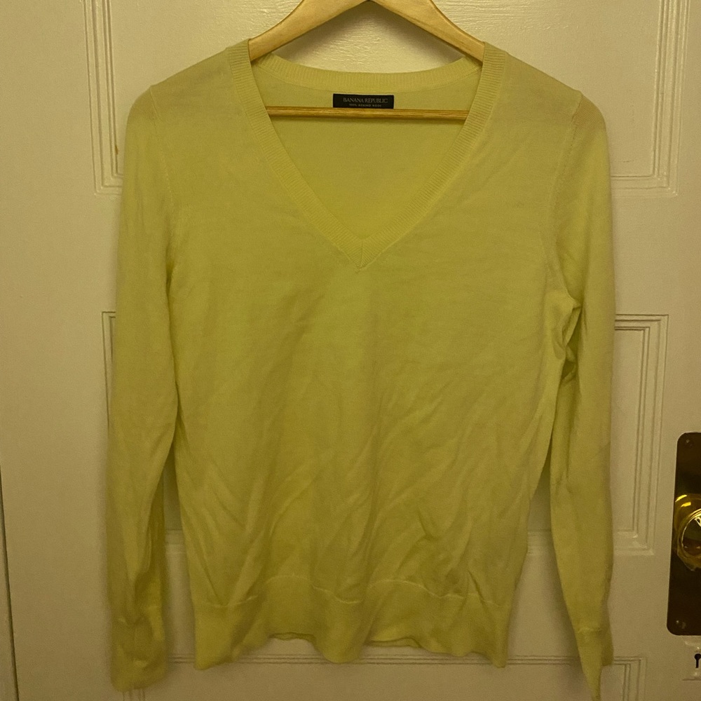 Banana Republic Yellow V-Neck Wool Sweater